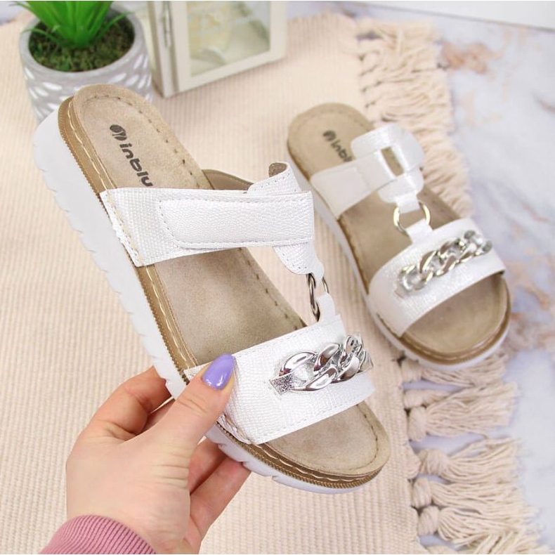 Flip-flops cu velcro cu lanț lucios Inblu W ARC11 alb 1