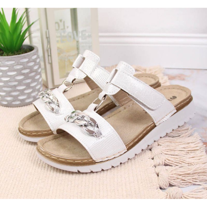 Flip-flops cu velcro cu lanț lucios Inblu W ARC11 alb 2