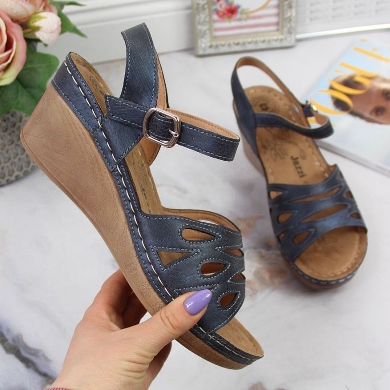 Sandale cu pană Jezzi W EVE350B bleumarin albastru marin 1