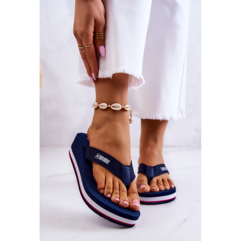 Șlapi de damă pe pană Big Star JJ274A331 Bleumarin albastru 1