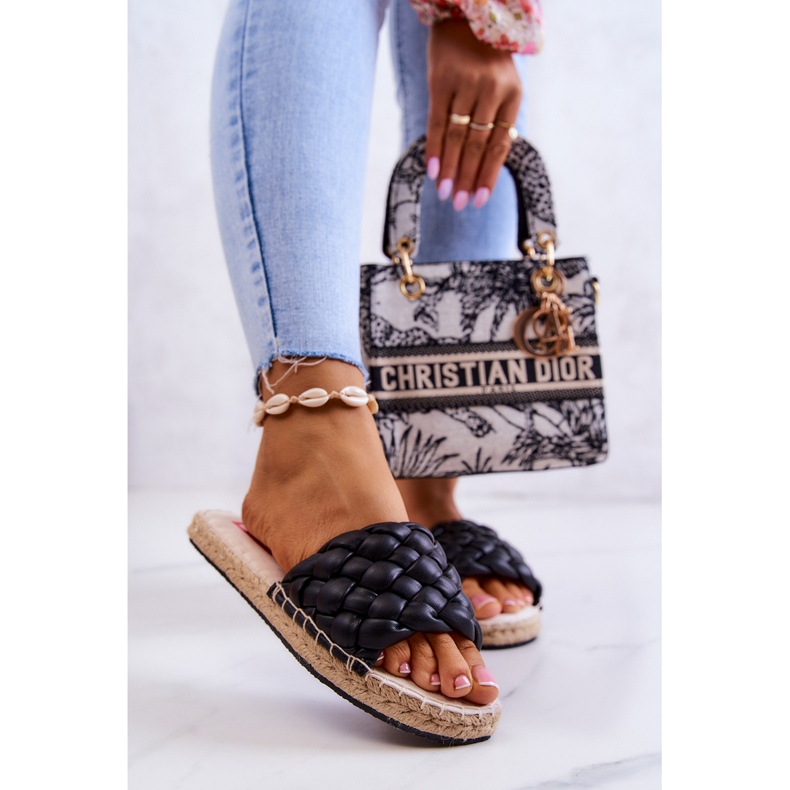 Papuci de piele impletitati Big Star JJ274919 Negri negru 2