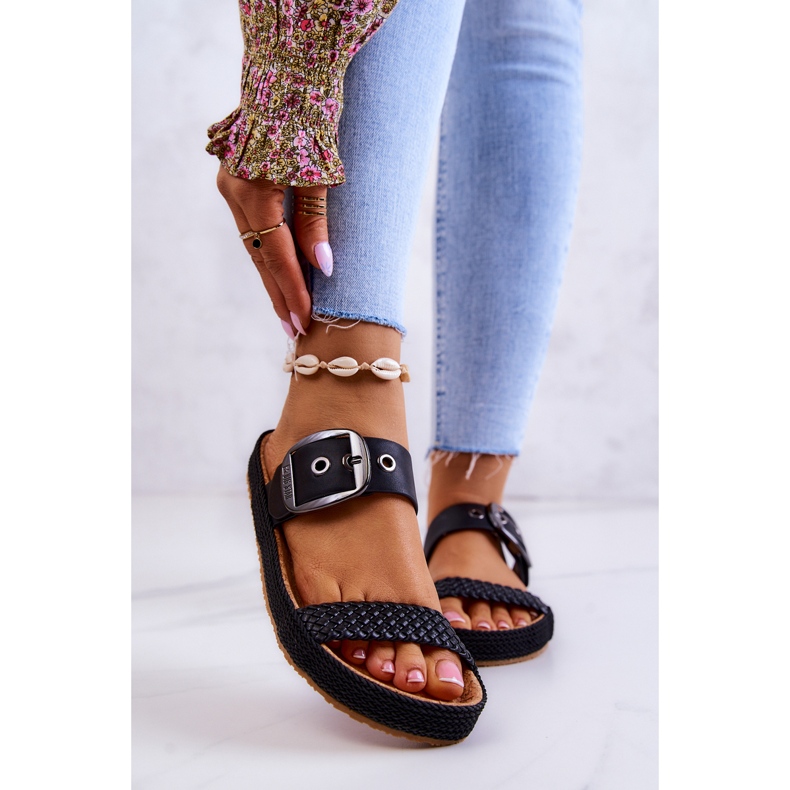 Papuci la modă cu cataramă Big Star JJ274730 Negru 2