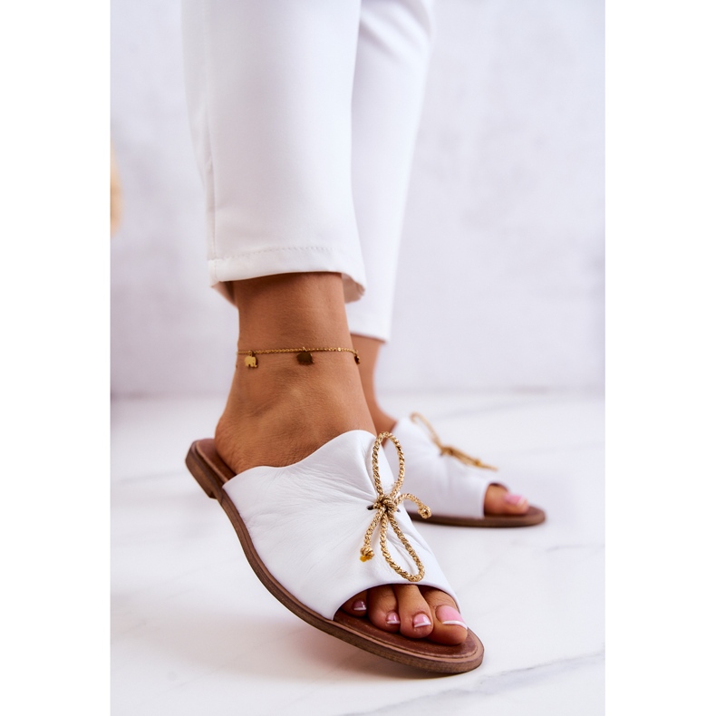 Papuci de damă din piele Nicole 2659/003 alb 2