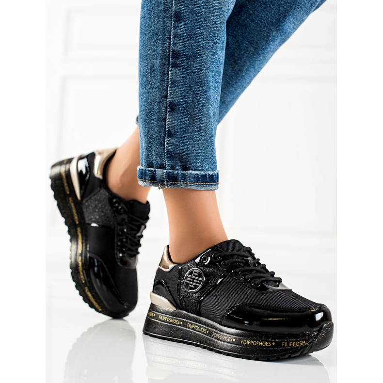 Filippo Adidași din piele la modă negru de aur 1