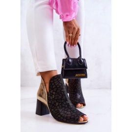 Cizme de piele pe un post Maciejka 05507-01 Negru și Aur de aur 2