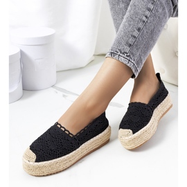 Espadrile din dantela neagra pe platforma Akker negru 1
