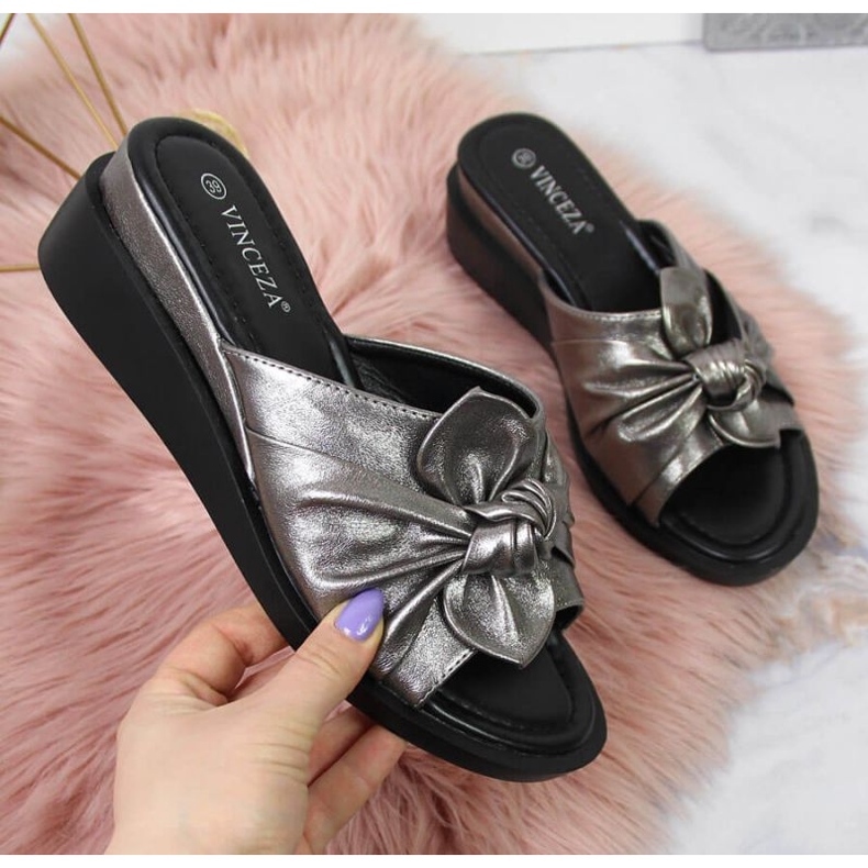 Papuci pe pană Vinceza W JAN115B argintiu 1