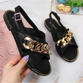 Sandale negre Vinceza W JAN116A cu lant negru 1 Sandale negre Vinceza W JAN116A cu lant negru 1