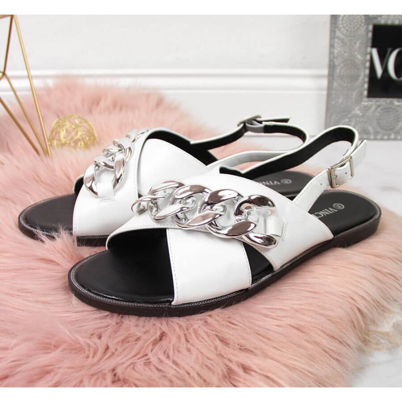 Sandale cu lant Vinceza W JAN116B alb 2