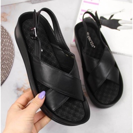 Sandale cu pană Vinceza W JAN117A negre negru 1