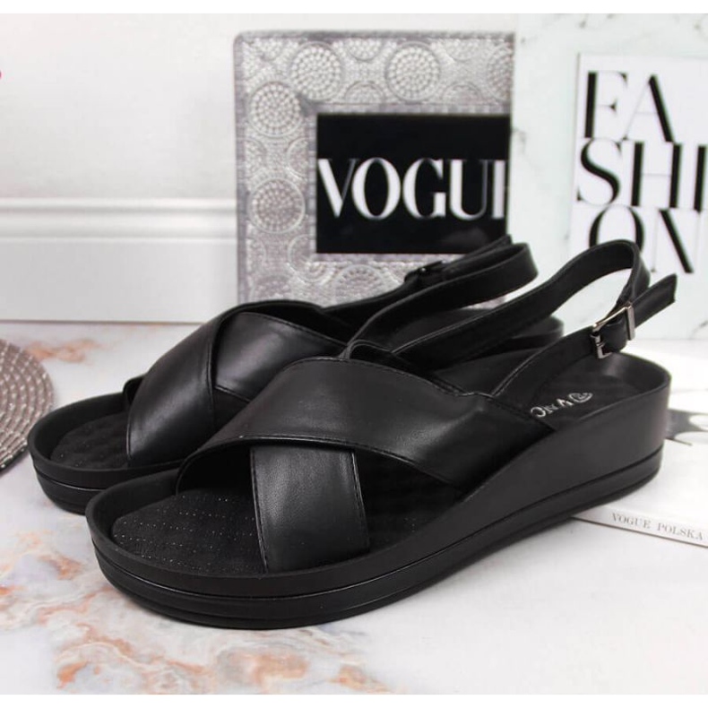 Sandale cu pană Vinceza W JAN117A negre negru 2