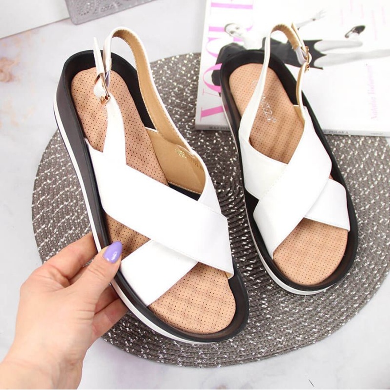 Sandale cu pană Vinceza W JAN117B albe 1