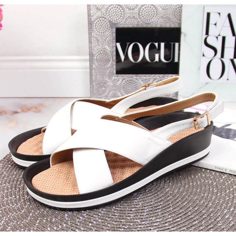 Sandale cu pană Vinceza W JAN117B albe 2