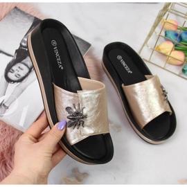 Papuci cu pană cu o insectă Vinceza W JAN118B aurii de aur 1 Papuci cu pană cu o insectă Vinceza W JAN118B aurii de aur 1