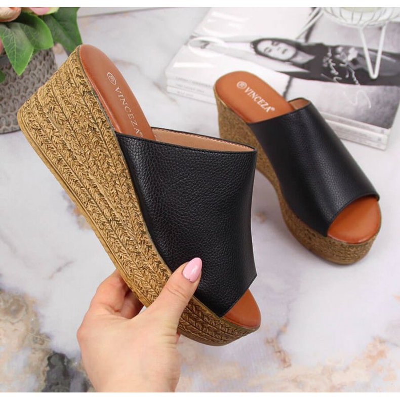 Papuci cu pană Vinceza W JAN98A negru 1