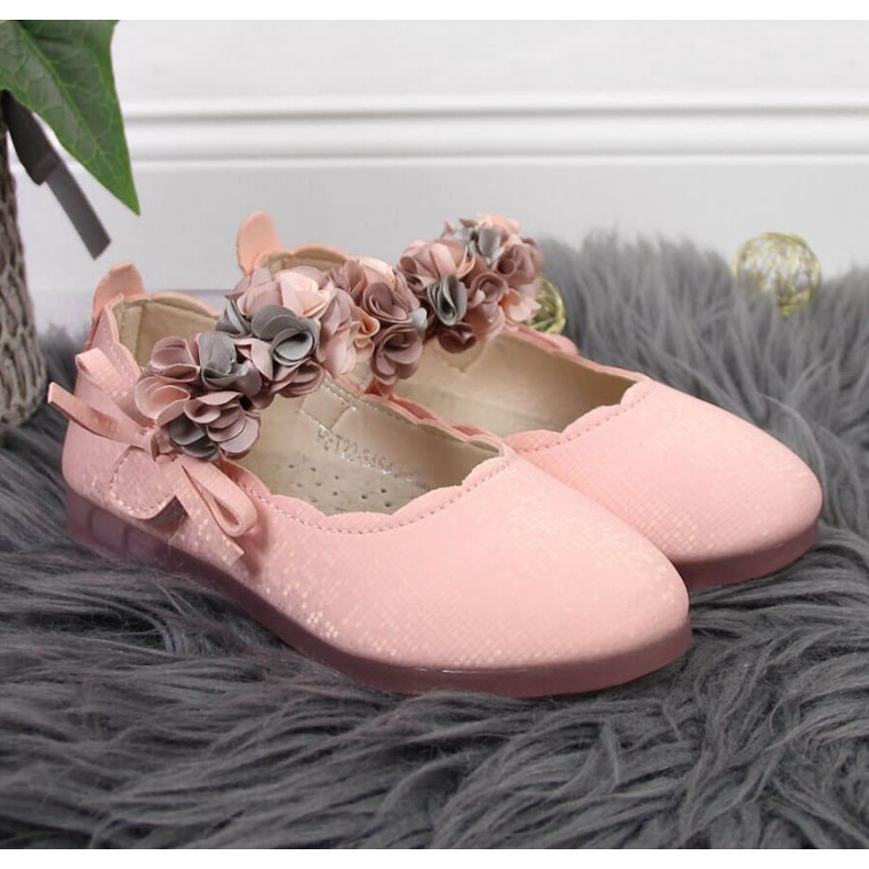 Balerini cu velcro cu flori Vinceza Jr JAN99B roz 2