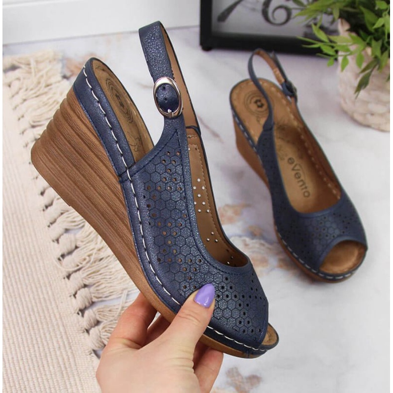 Sandale cu pană eVento W EVE349A bleumarin albastru marin 1