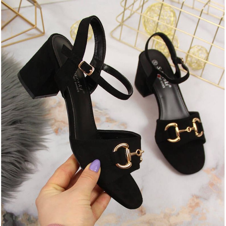 Sandale pe post cu decor S. Bararski W OLI158A negru 1