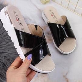 Papuci din piele lacuita S. Barski W OLI159A neagra negru 1