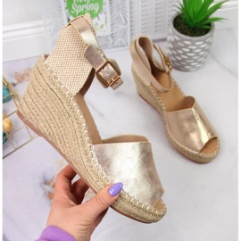 Sandale espadrile pe toc pană eVento W EVE68A auriu de aur 1