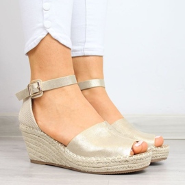 Sandale espadrile pe toc pană eVento W EVE68A auriu de aur 3
