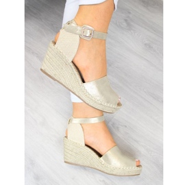 Sandale espadrile pe toc pană eVento W EVE68A auriu de aur 4