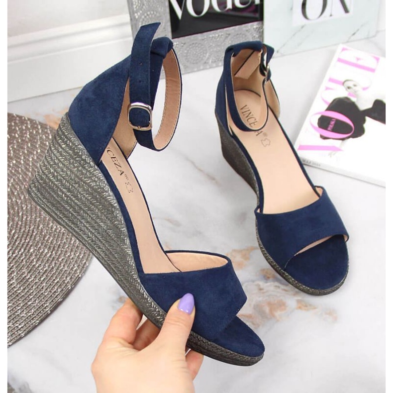 Sandale cu pană Vinceza W JAN104A bleumarin albastru marin 1