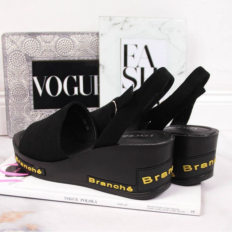 Sandale cu pană Vinceza W JAN108A negre negru 2 Sandale cu pană Vinceza W JAN108A negre negru 2