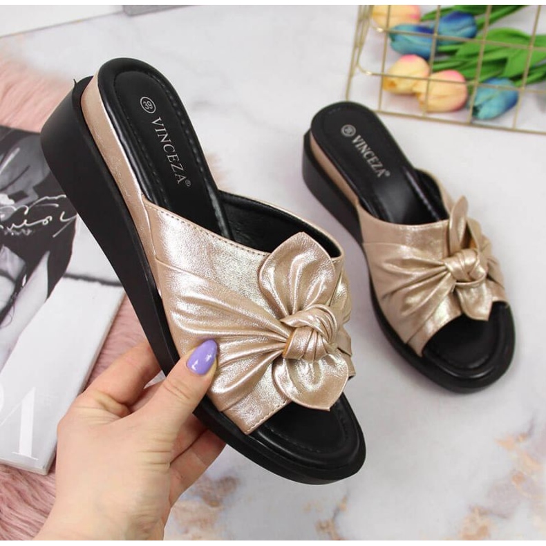 Papuci pană Vinceza W JAN115A aurii de aur 1