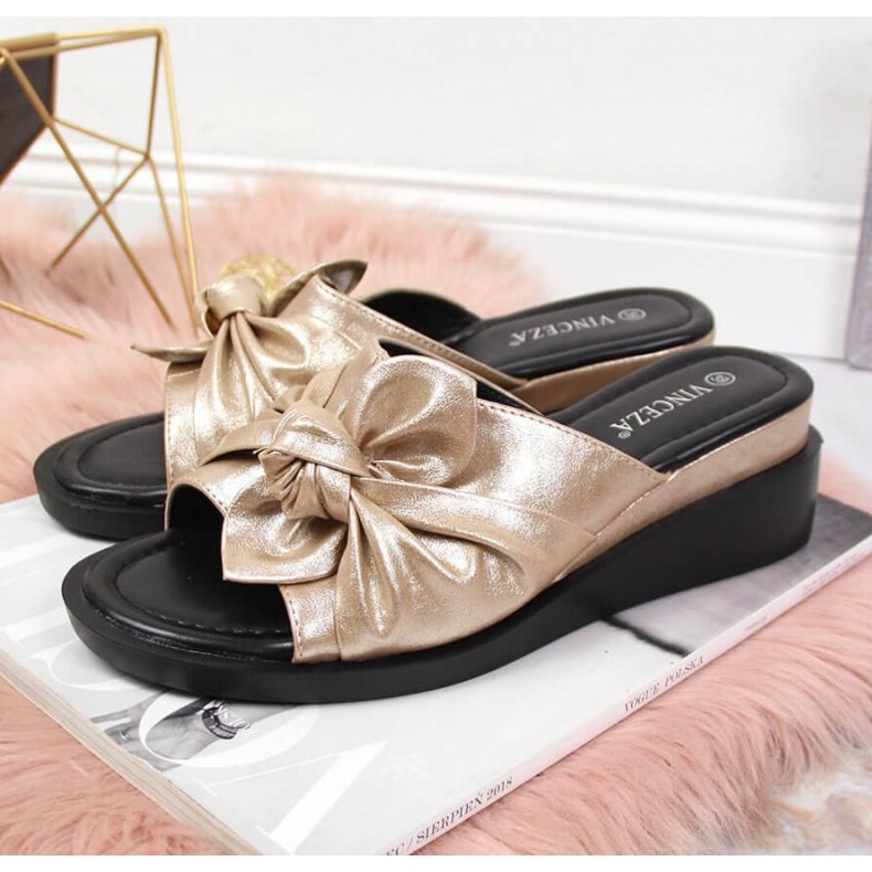 Papuci pană Vinceza W JAN115A aurii de aur 2