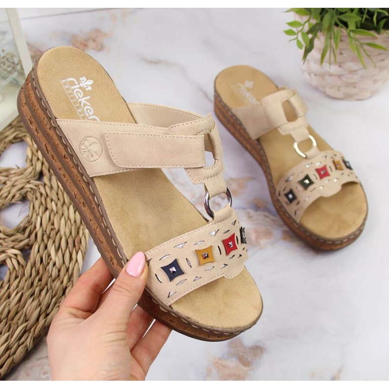 Rieker W RKR517 papuci bej cu pană 1