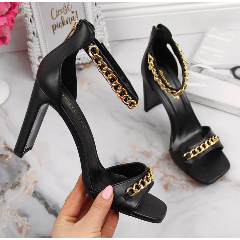 Sandale pe stâlp cu lanț Potocki W WOL70A negru 1