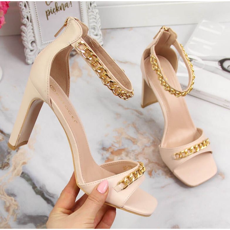 Sandale pe stâlp cu lanț Potocki W WOL70B bej 1