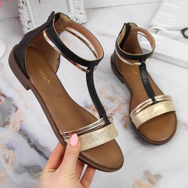 Sandale romane Potocki W WOL73A negre negru de aur 1