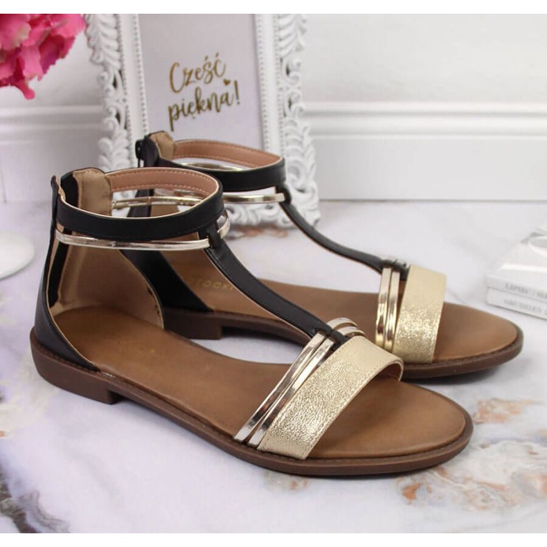 Sandale romane Potocki W WOL73A negre negru de aur 2