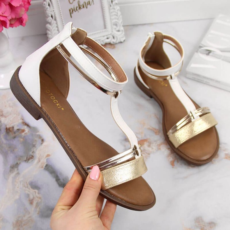 Sandale romane Potocki W WOL73B albe de aur 1