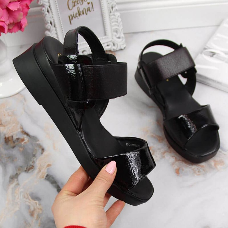 Sandale cu pană Potocki W WOL75A negre negru 1