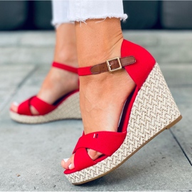 Sandale cu pană Lamis Red roșu 1