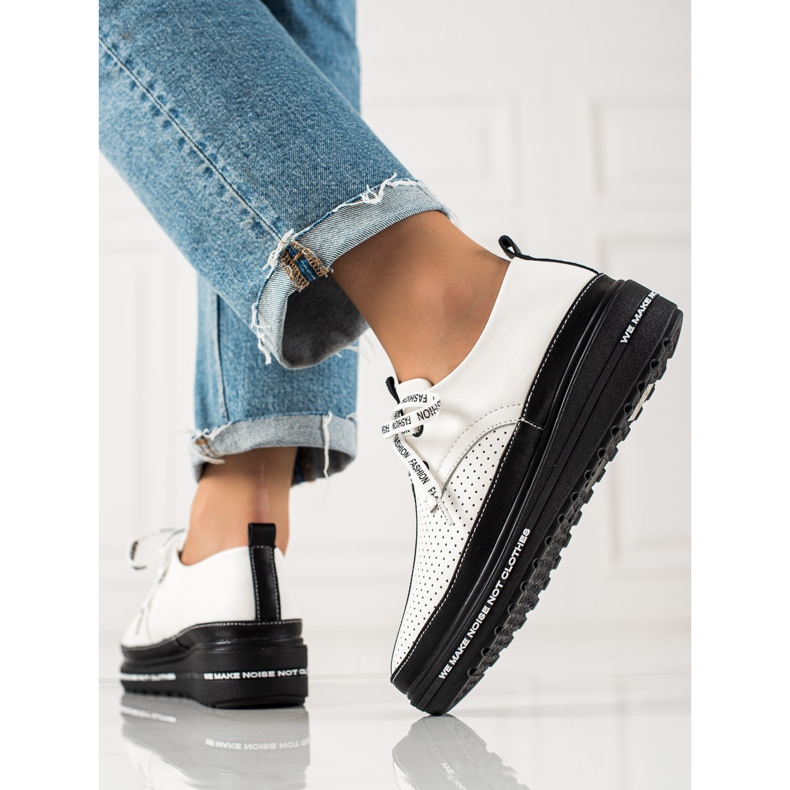 Pantofi din piele pe platformă alb negru 1