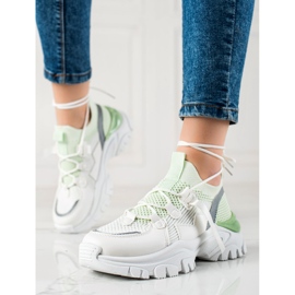 TRENDI Pantofi comozi cu șireturi alb verde 1