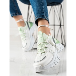 TRENDI Pantofi comozi cu șireturi alb verde 2