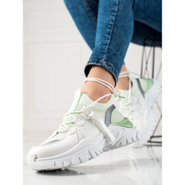 TRENDI Pantofi comozi cu șireturi alb verde 3