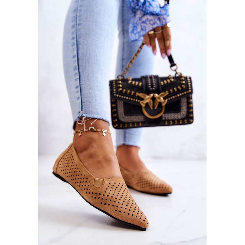 LU BOO Balerini ajurat pentru damă Slip-on Camel Rosario maro 2