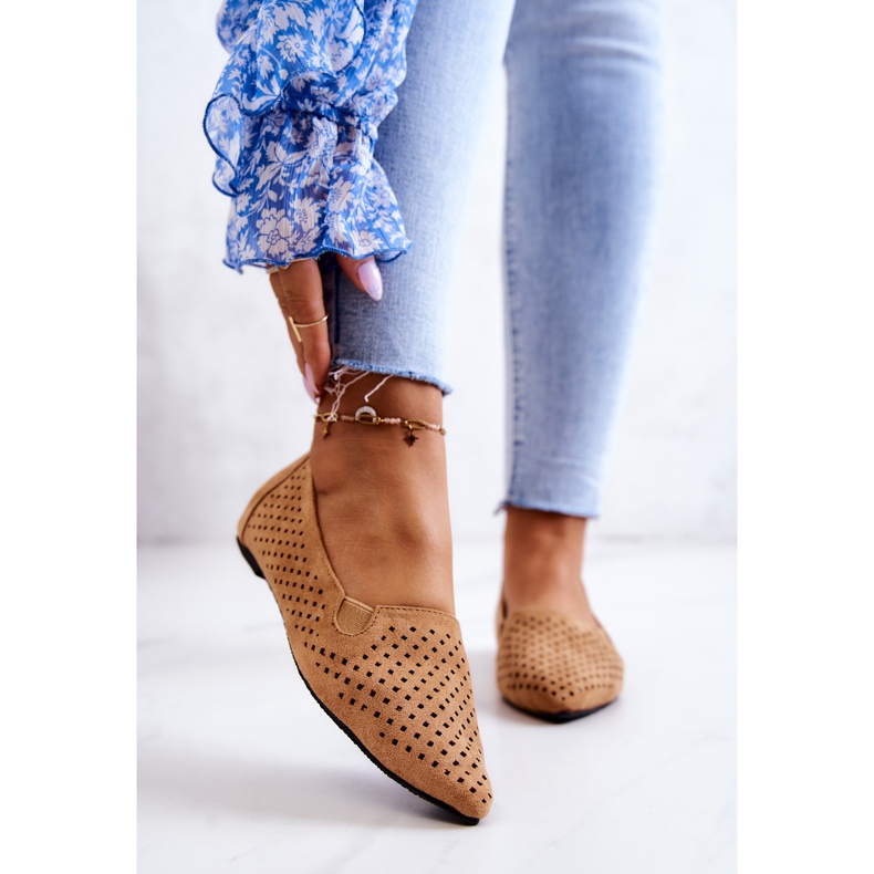 LU BOO Balerini ajurat pentru damă Slip-on Camel Rosario maro 1