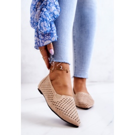 LU BOO Balerini ajurat pentru damă, cu slip-on, Bej Rosario 1