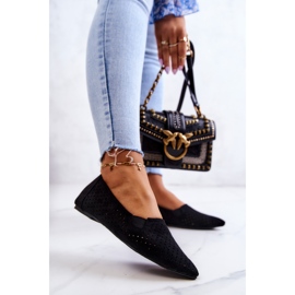 LU BOO Balerini ajurat pentru damă, slip-on, Black Rosario negru 1