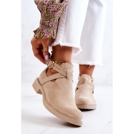 PL5 Ghete de damă din piele cu un decupat ramos bej deschis 1