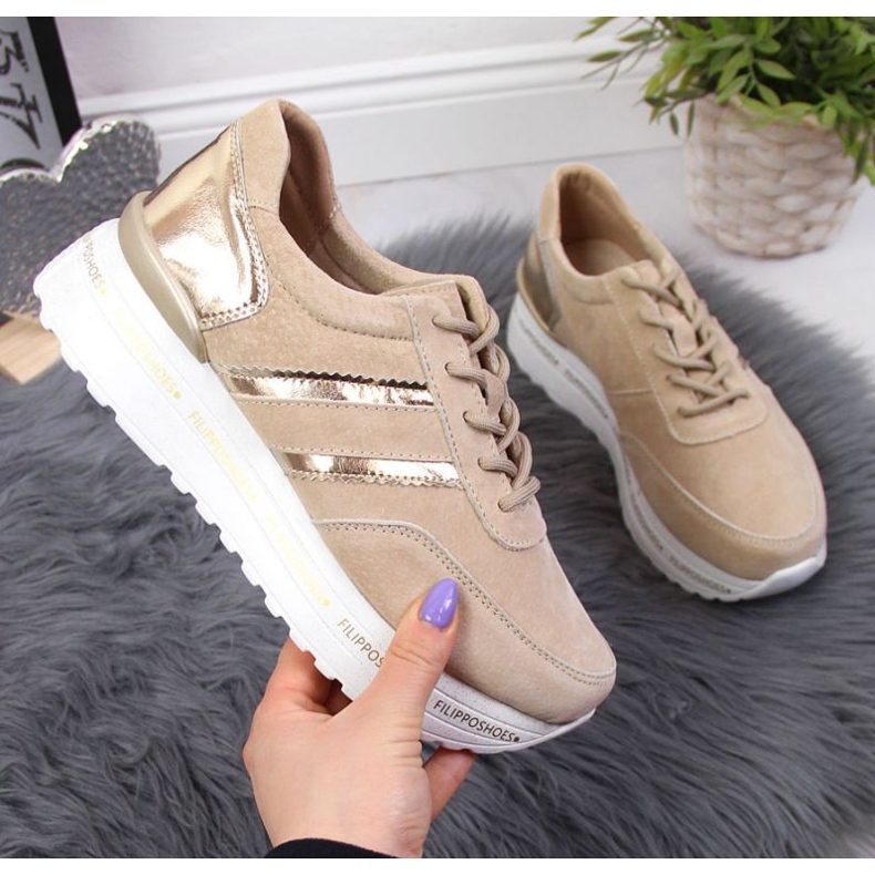 Pantofi din piele pe platforma Filippo W PAW328B bej 1