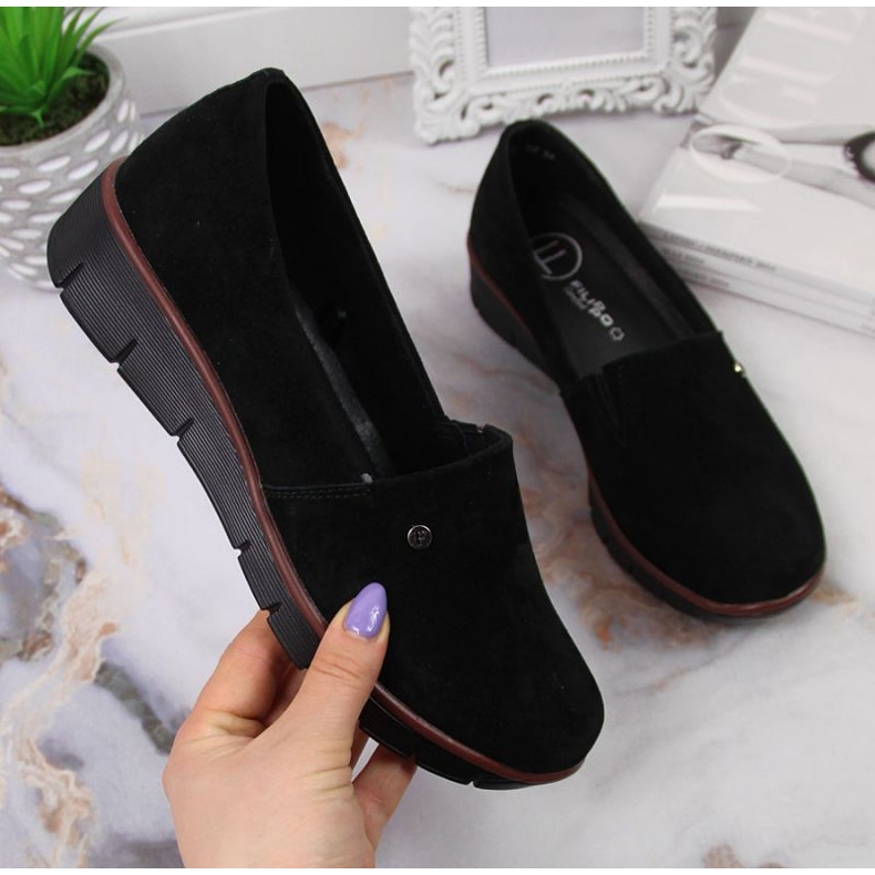 Pantofi din piele pe pană Filippo W PAW343A negru 1