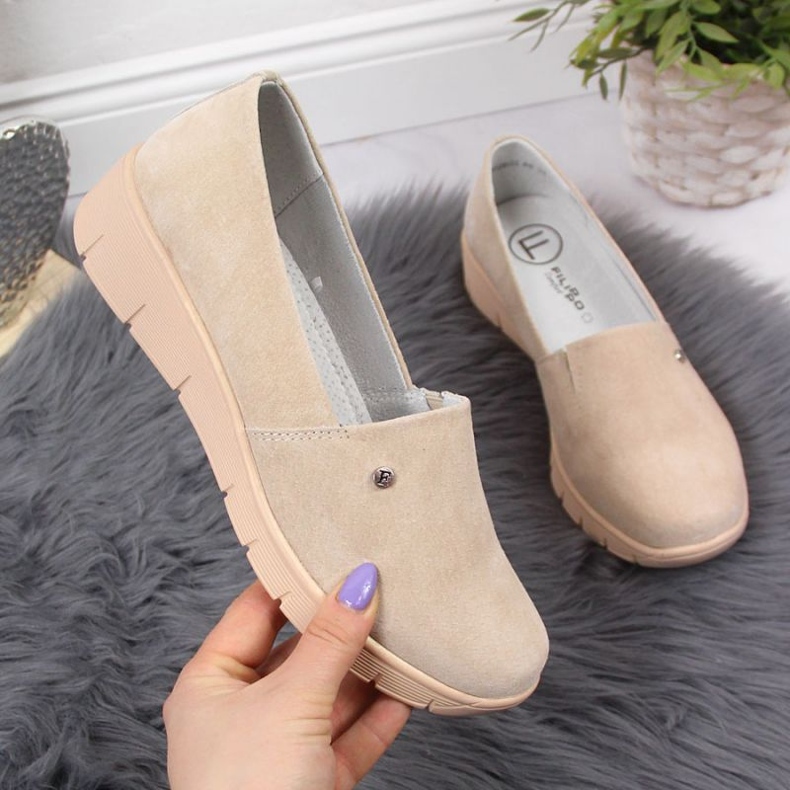 Pantofi din piele pe pană Filippo W PAW343B bej 1